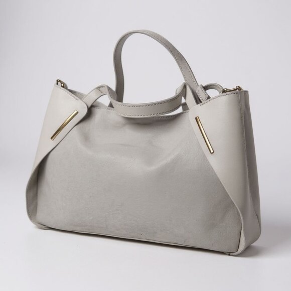 Borse in Pelle Italian Leather Suede Tote Shoulder Bag Gray Silver Hardware - Picture 1 of 16
